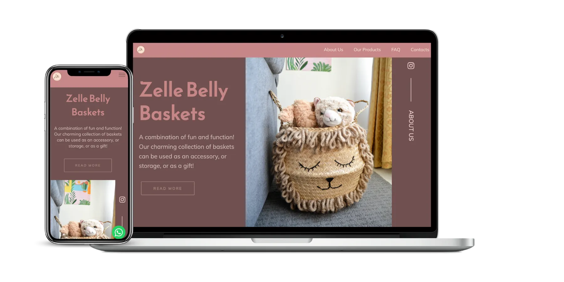 لقطة شاشة موقع Zelle Belly Baskets